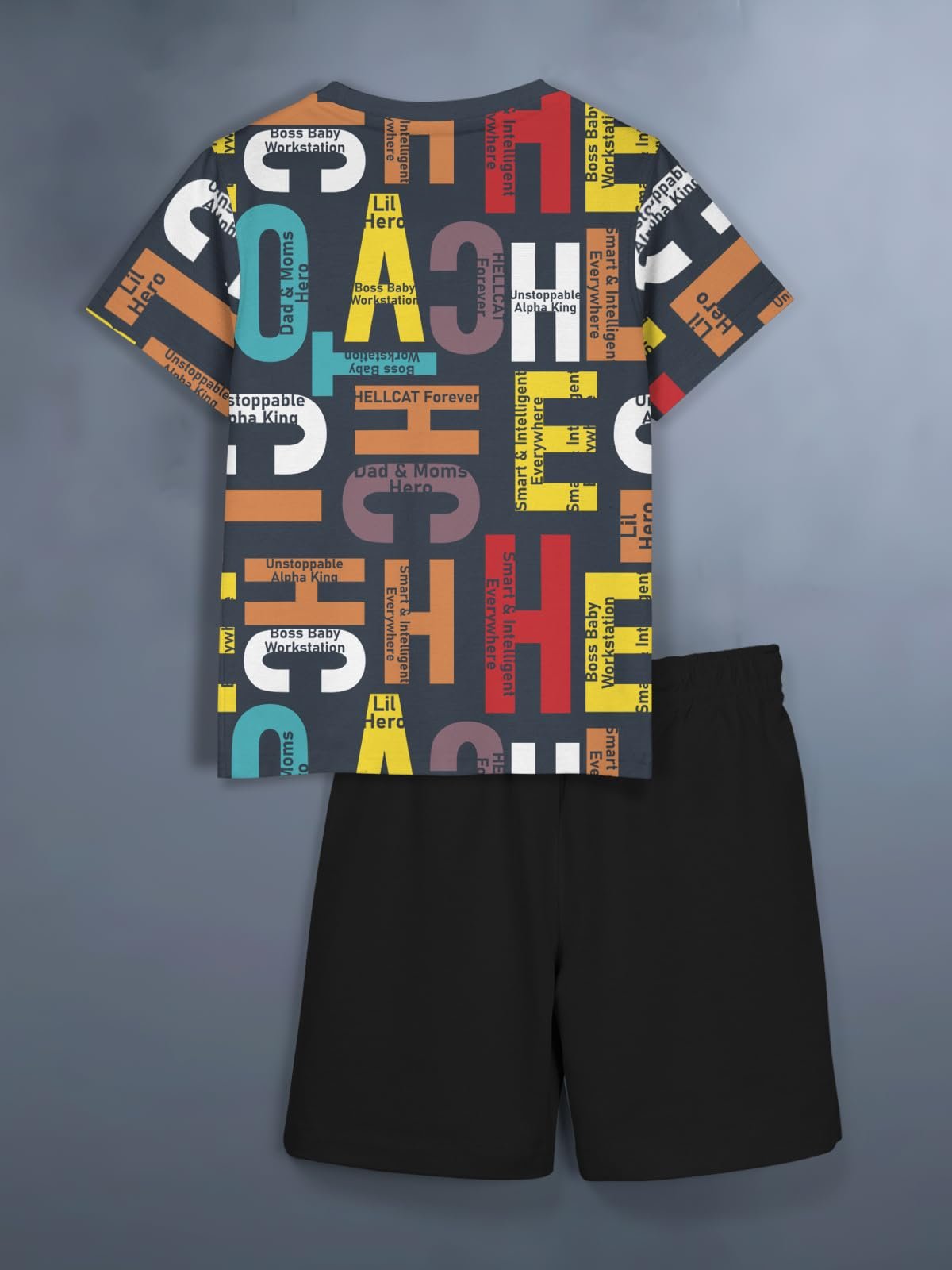 HELLCAT Cotton Blend Boys Dress Clothing Set Combo With Tshirts & Shorts - Pack 1 Black2 7-8 Years, Printed - Image 3