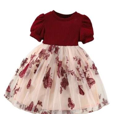 TAGAS Girl's Polyester Fit and Flare Knee-Length Dress (KD-129-RED Butterfly-8_RED 9 Years)