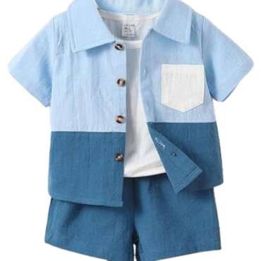 URBAN OX Stylish Boys Co-ords Set | Multi-Color Shorts & Shirt for Kids | Comfortable Wear (Blue, 5-6 Years)