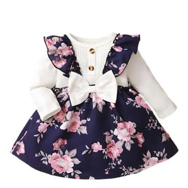 Buy & Try by Dharmikaay Girl's Lycra Floral Printed Frock Dress for Girls Short Frock Baby Princess Western Dresses| Stylish Fancy Kids Clothing for Festival, Birthday, Fashion. 6-12 Months Blue