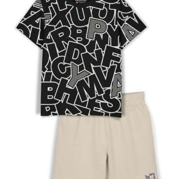 HELLCAT Cotton Blend Boys Dress Clothing Set Combo with Tshirts & Shorts - Pack 1 Black3 9-10 Years, Printed
