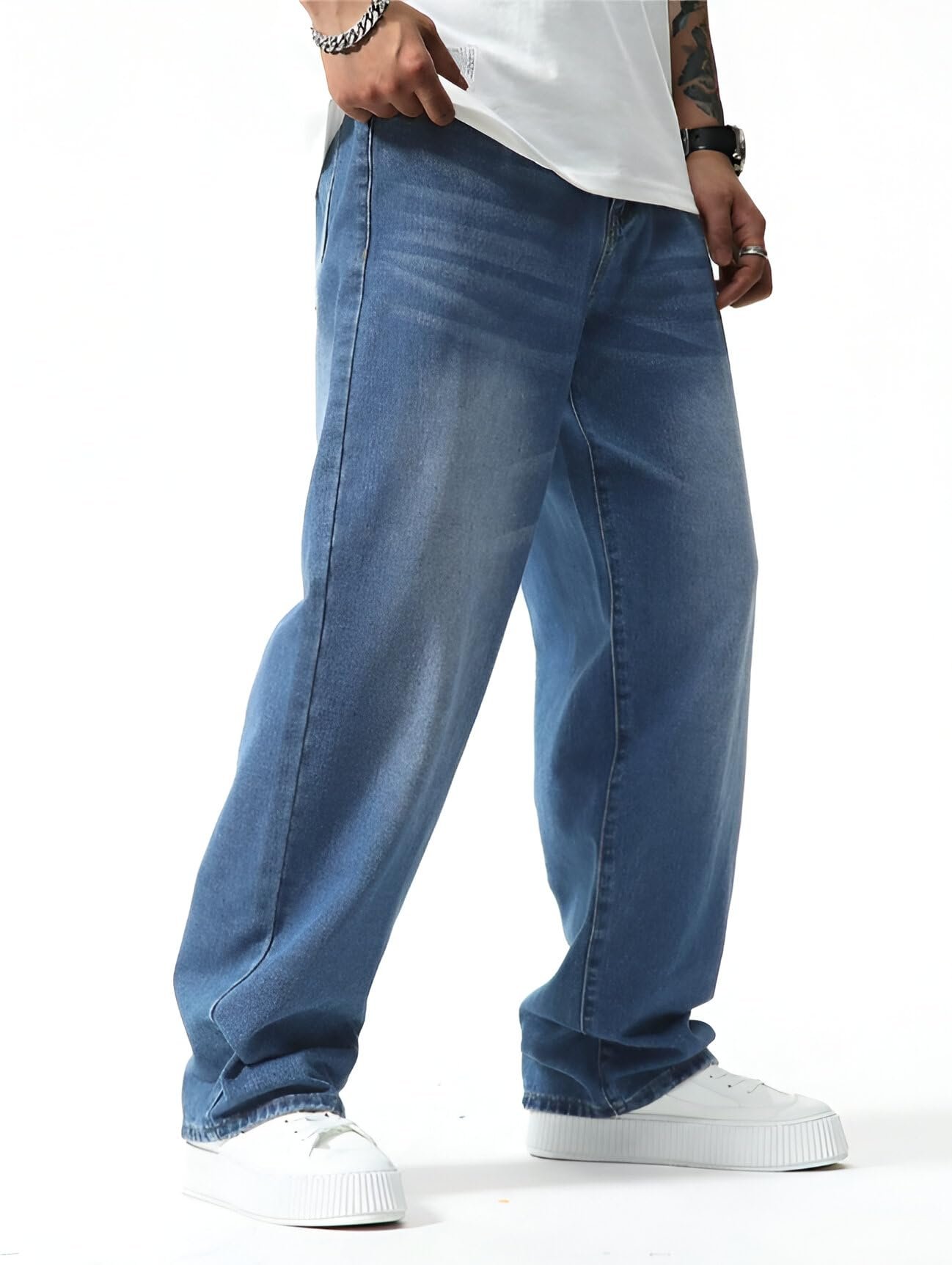 Ben Martin Light Blue Men Jeans || Baggy Fit Jean's for Man || Loose Fit High Rise Denim || Stretchable Casual Wear Jean,s || Dance Rap Rapping Style Pant for Men || Denim Cotton Jeans 32 (1)