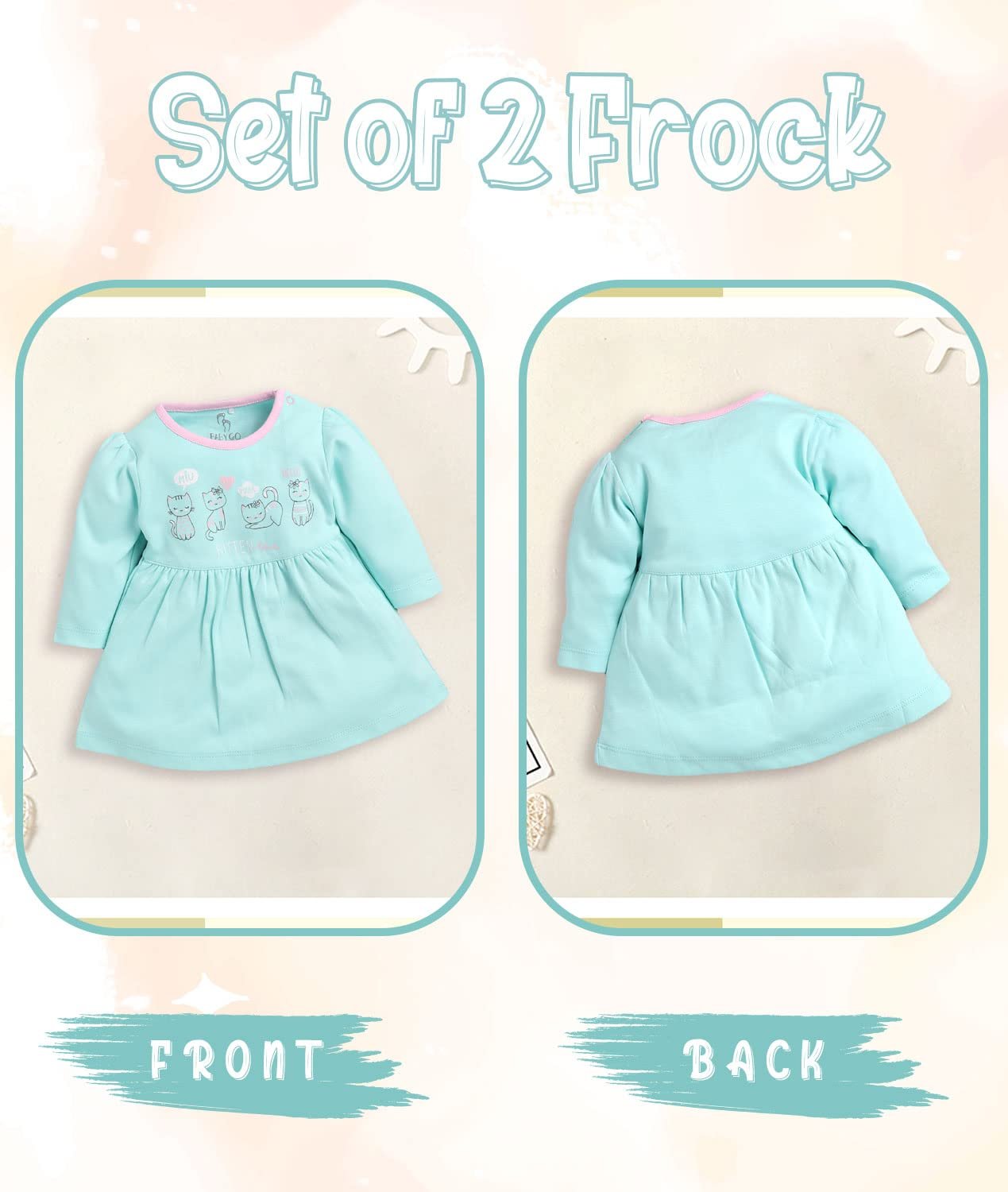 BABY GO Full Sleeve Regular Round Neck A Line Frocks for Baby Girls (Pack of 2) - Image 7