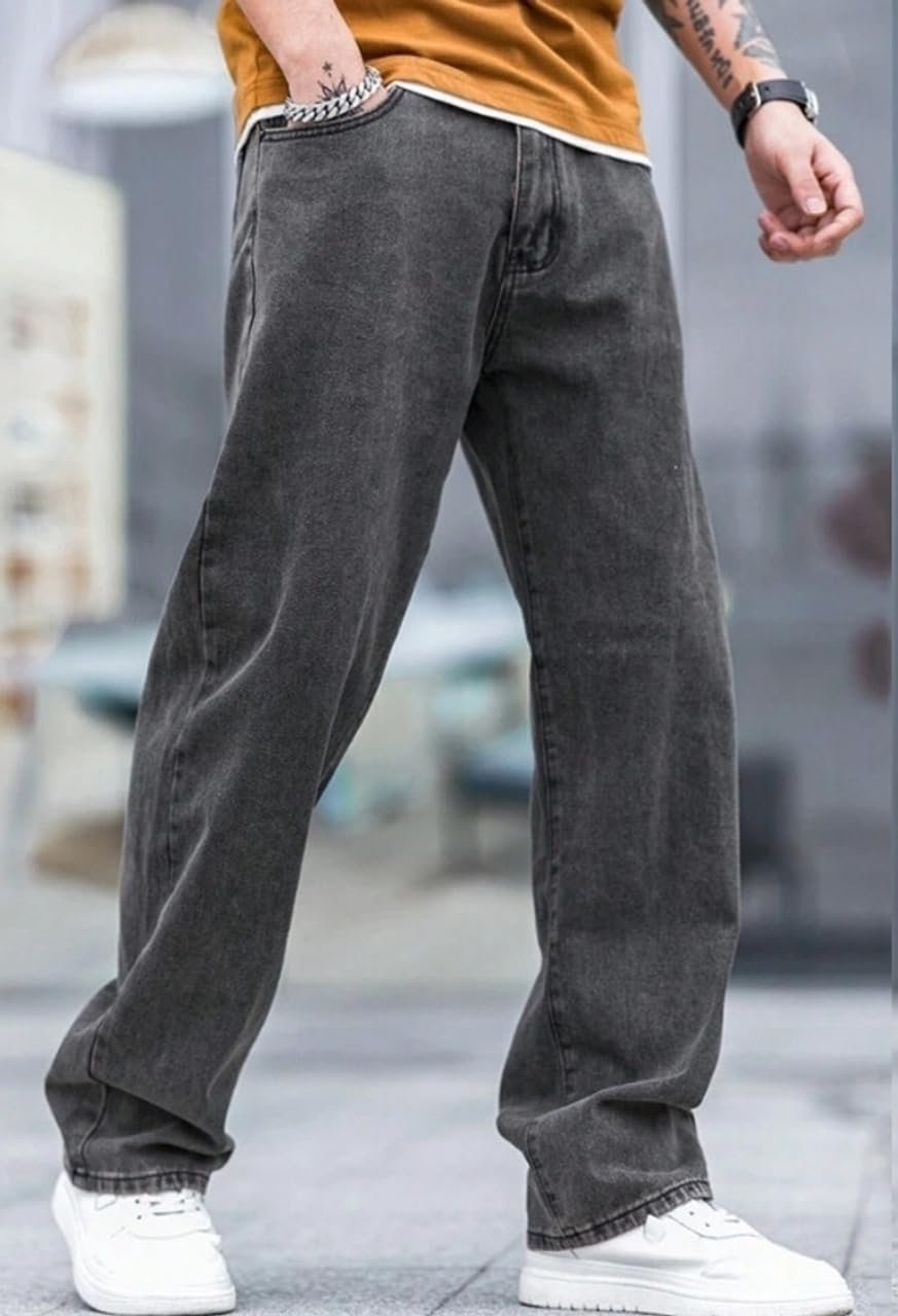 JAAR FASHION Loose Fit Jeans for Men – Oversized Mid Rise Baggy Denim Pants (in, Numeric, 34, Regular, Standard, Grey) - Image 5