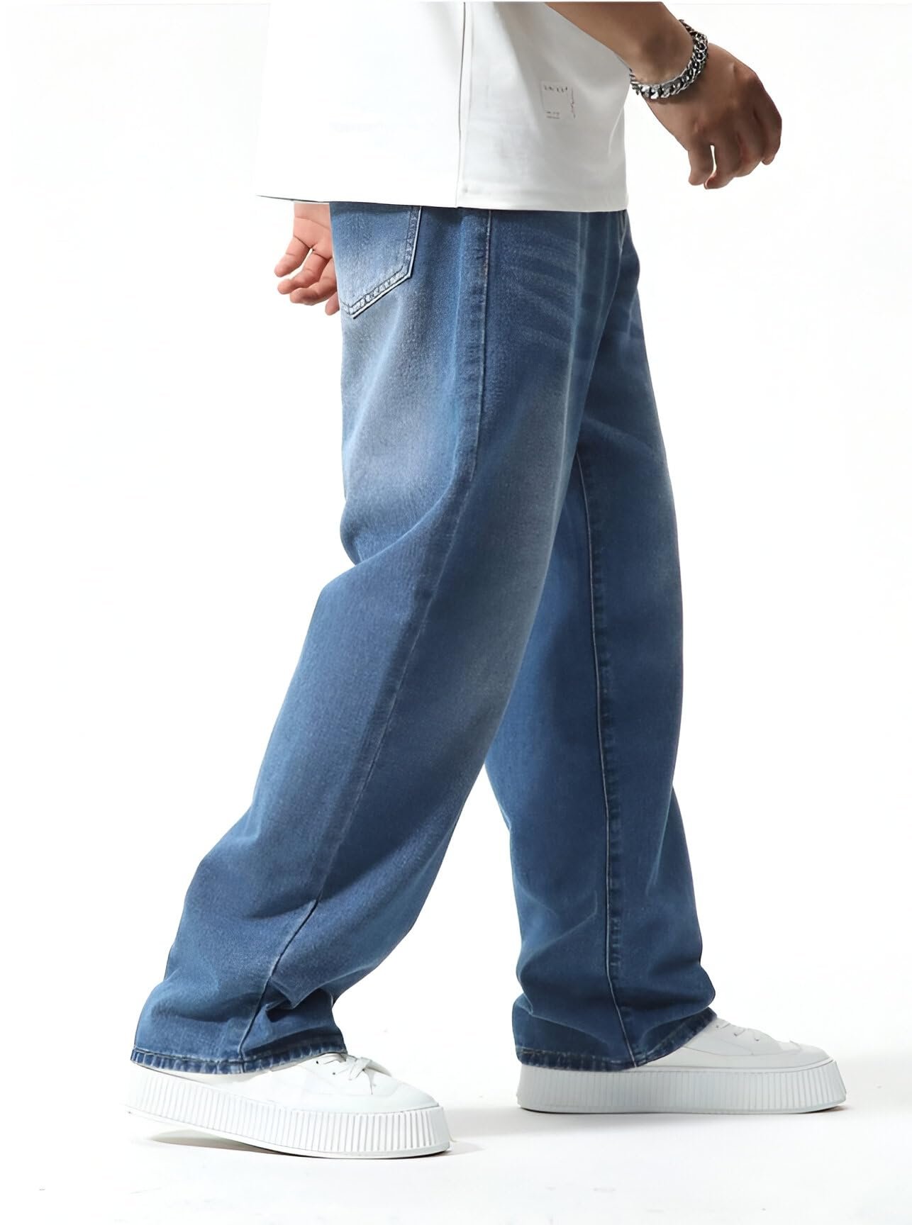 Ben Martin Light Blue Men Jeans || Baggy Fit Jean's for Man || Loose Fit High Rise Denim || Stretchable Casual Wear Jean,s || Dance Rap Rapping Style Pant for Men || Denim Cotton Jeans 32 (1) - Image 5