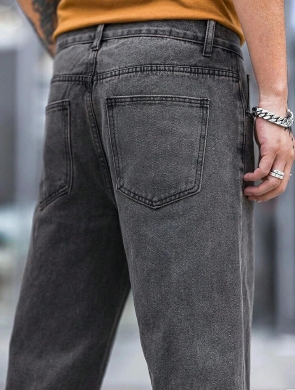 JAAR FASHION Loose Fit Jeans for Men – Oversized Mid Rise Baggy Denim Pants (in, Numeric, 34, Regular, Standard, Grey) - Image 3