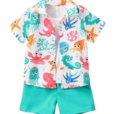 URBAN OX Baby Boy Polycotton Printed Shirt and Solid Short Boys Clothing Set | Summer Wear, Beach Wear, Tracksuits, Shirts, Kids Wear (2 Pcs Set -Shirt & Short)