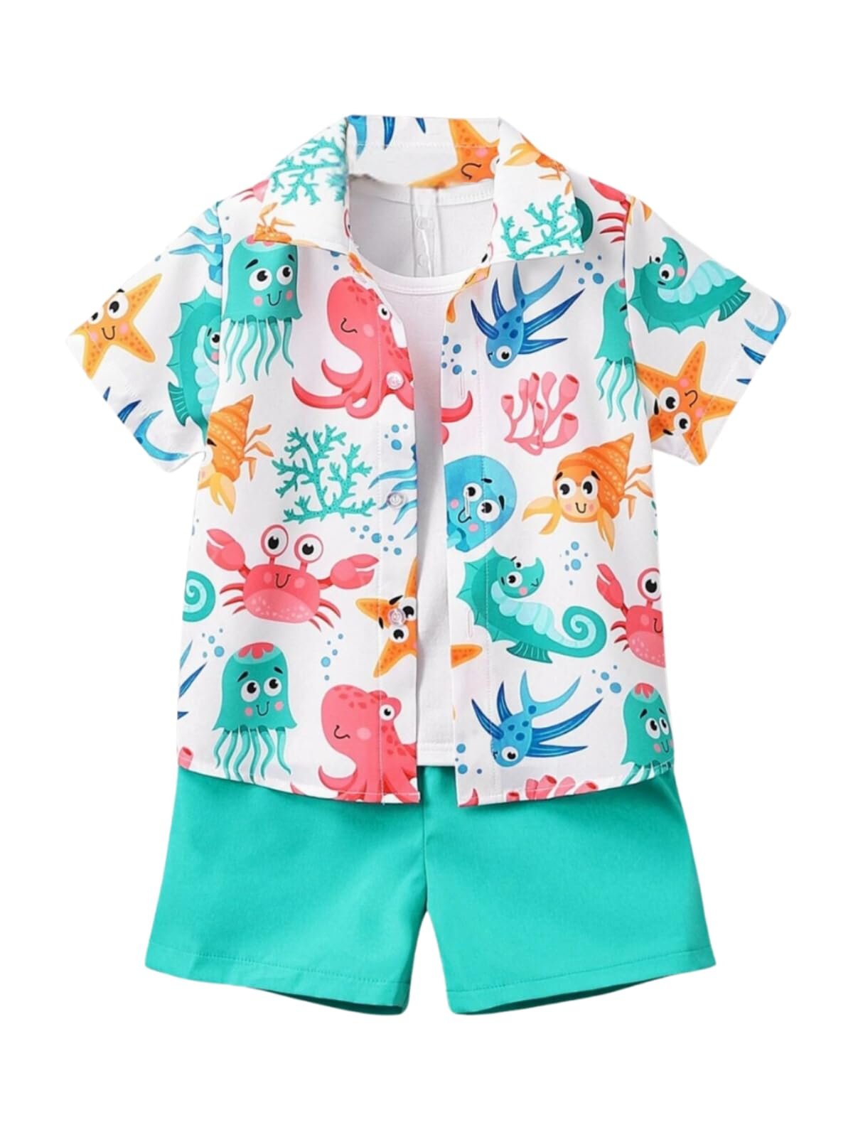 URBAN OX Baby Boy Polycotton Printed Shirt and Solid Short Boys Clothing Set | Summer Wear, Beach Wear, Tracksuits, Shirts, Kids Wear (2 Pcs Set -Shirt & Short)