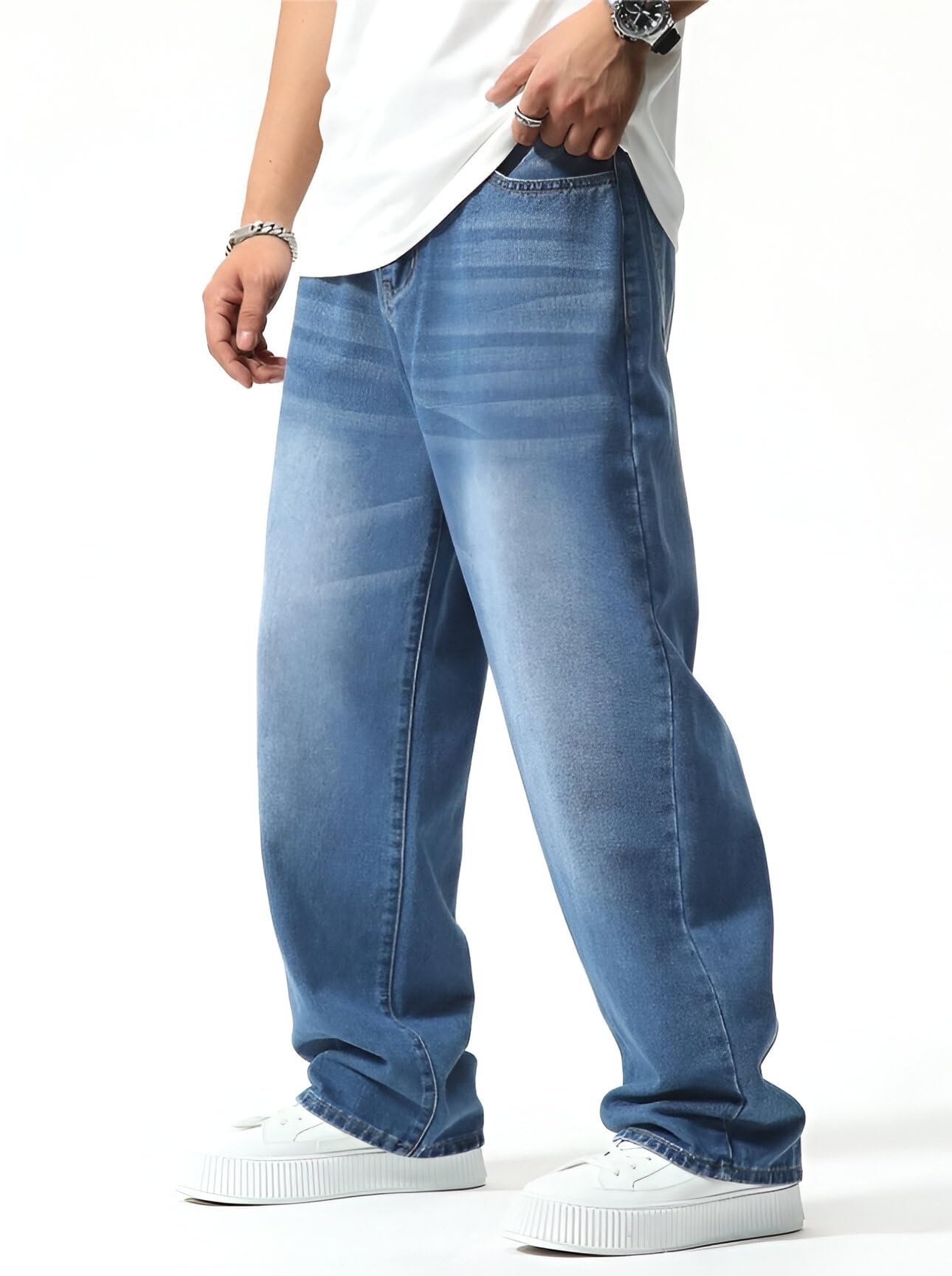 Ben Martin Light Blue Men Jeans || Baggy Fit Jean's for Man || Loose Fit High Rise Denim || Stretchable Casual Wear Jean,s || Dance Rap Rapping Style Pant for Men || Denim Cotton Jeans 32 (1) - Image 6