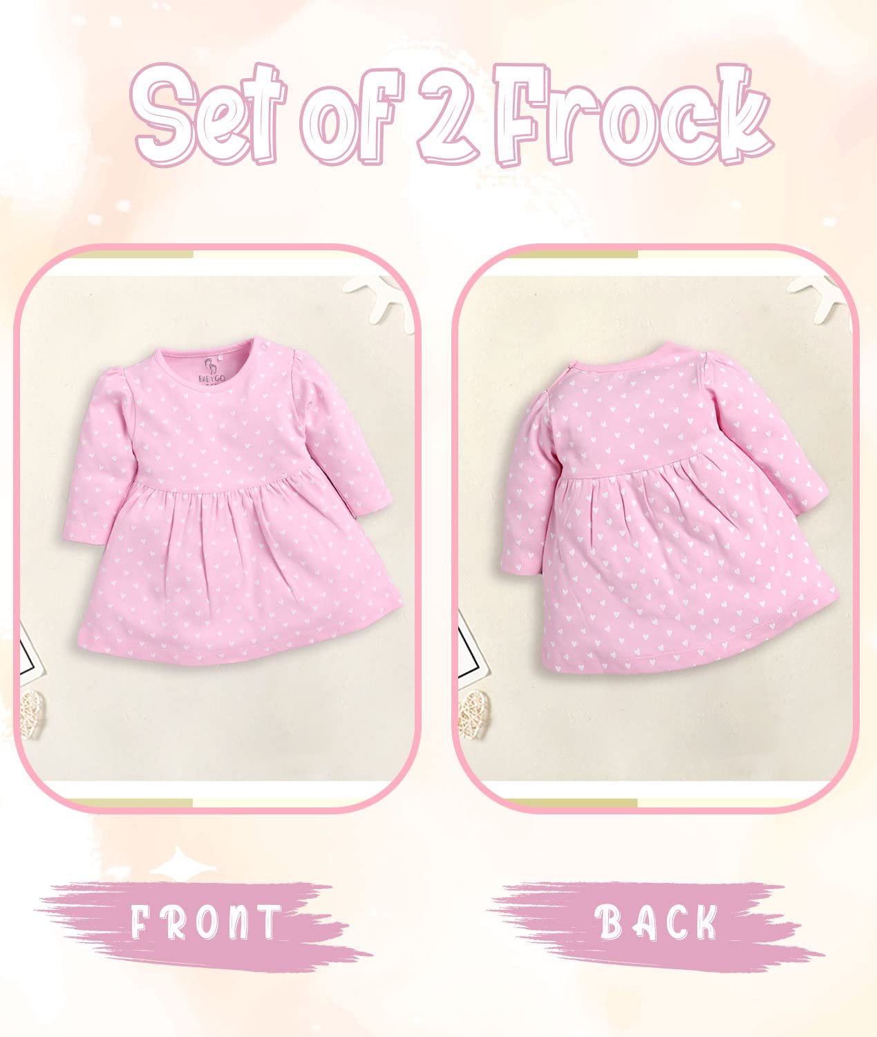 BABY GO Full Sleeve Regular Round Neck A Line Frocks for Baby Girls (Pack of 2) - Image 6