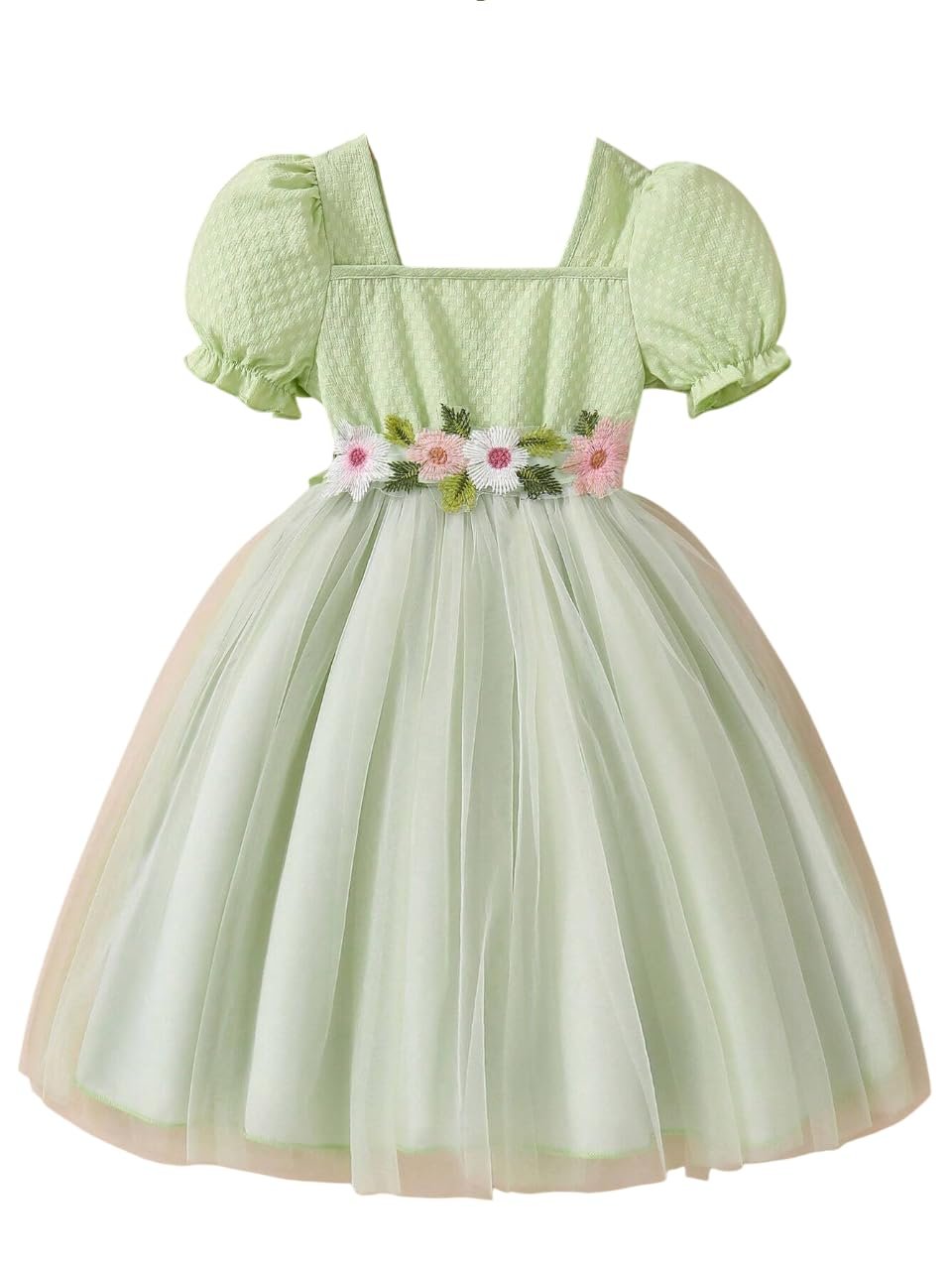 TAGAS Girls Frock Net Standard Length Dress (KD-397) Pista_3-4Y