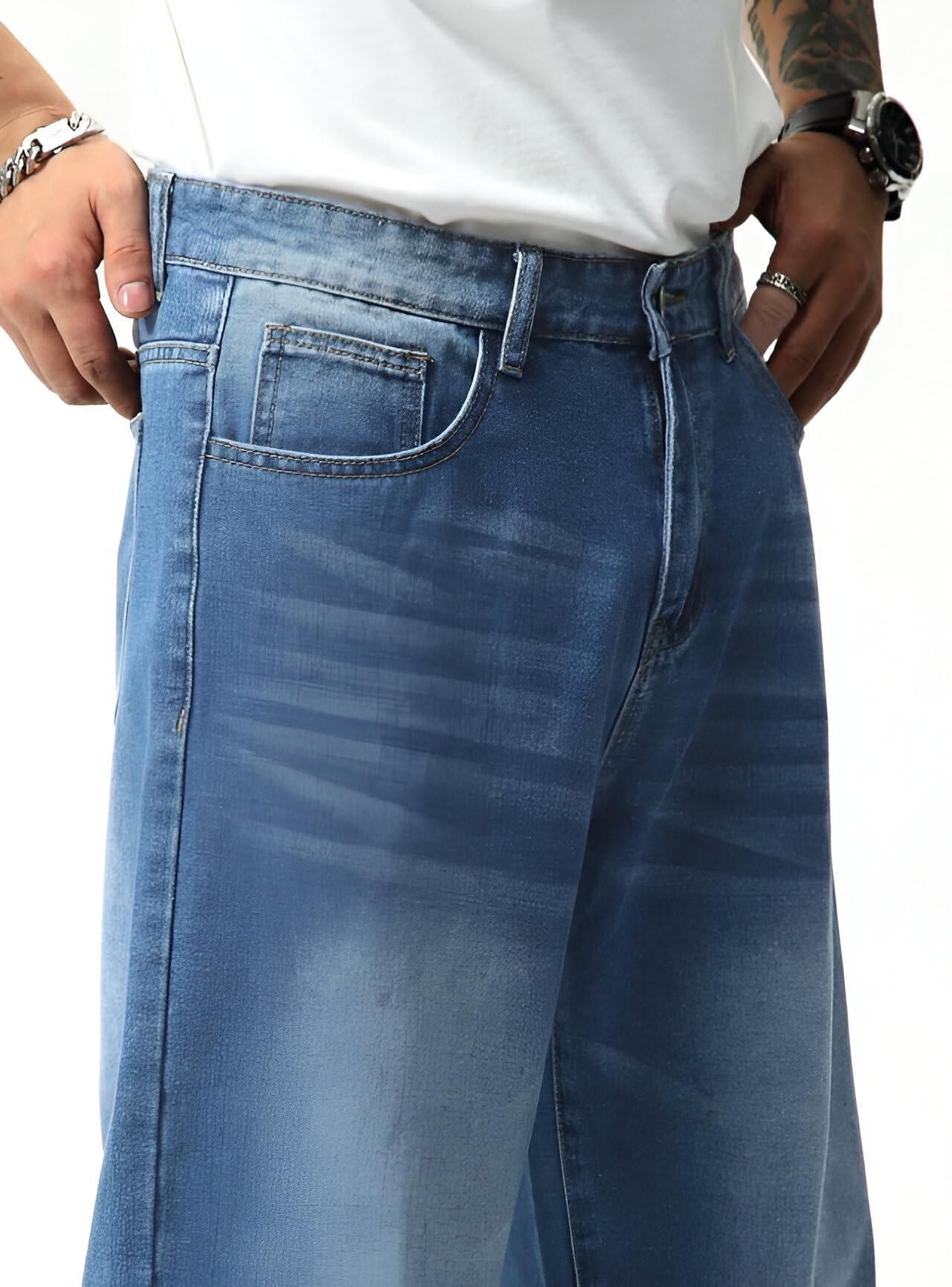 Ben Martin Light Blue Men Jeans || Baggy Fit Jean's for Man || Loose Fit High Rise Denim || Stretchable Casual Wear Jean,s || Dance Rap Rapping Style Pant for Men || Denim Cotton Jeans 32 (1) - Image 2