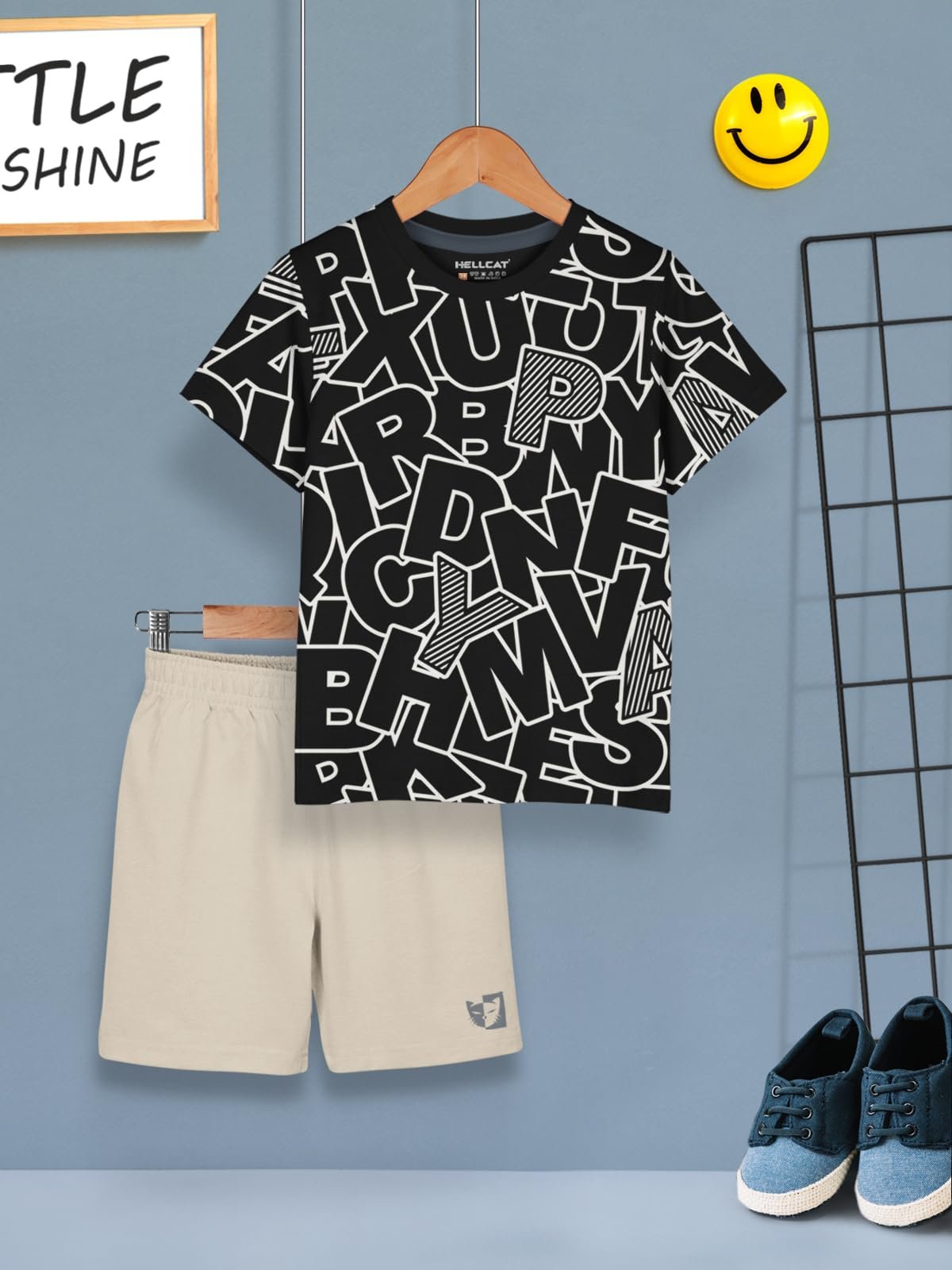 HELLCAT Cotton Blend Boys Dress Clothing Set Combo with Tshirts & Shorts - Pack 1 Black3 9-10 Years, Printed - Image 7
