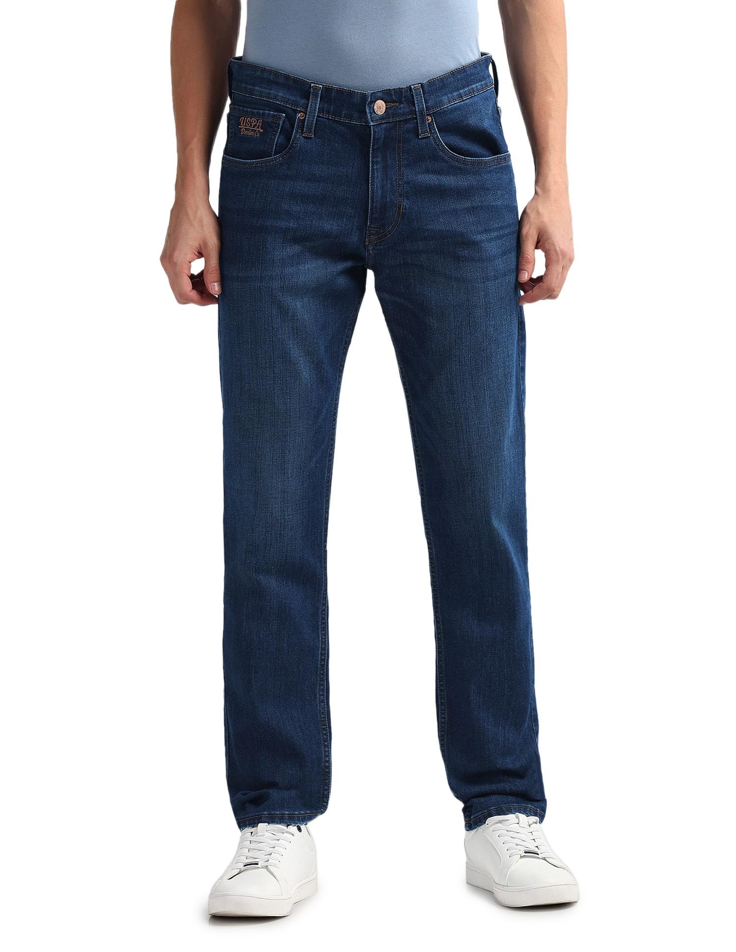 U.S. POLO ASSN. Men's Brandon Slim Tapered Fit Mid Rise Jeans (UDJENO1809_Dark Blue_38)