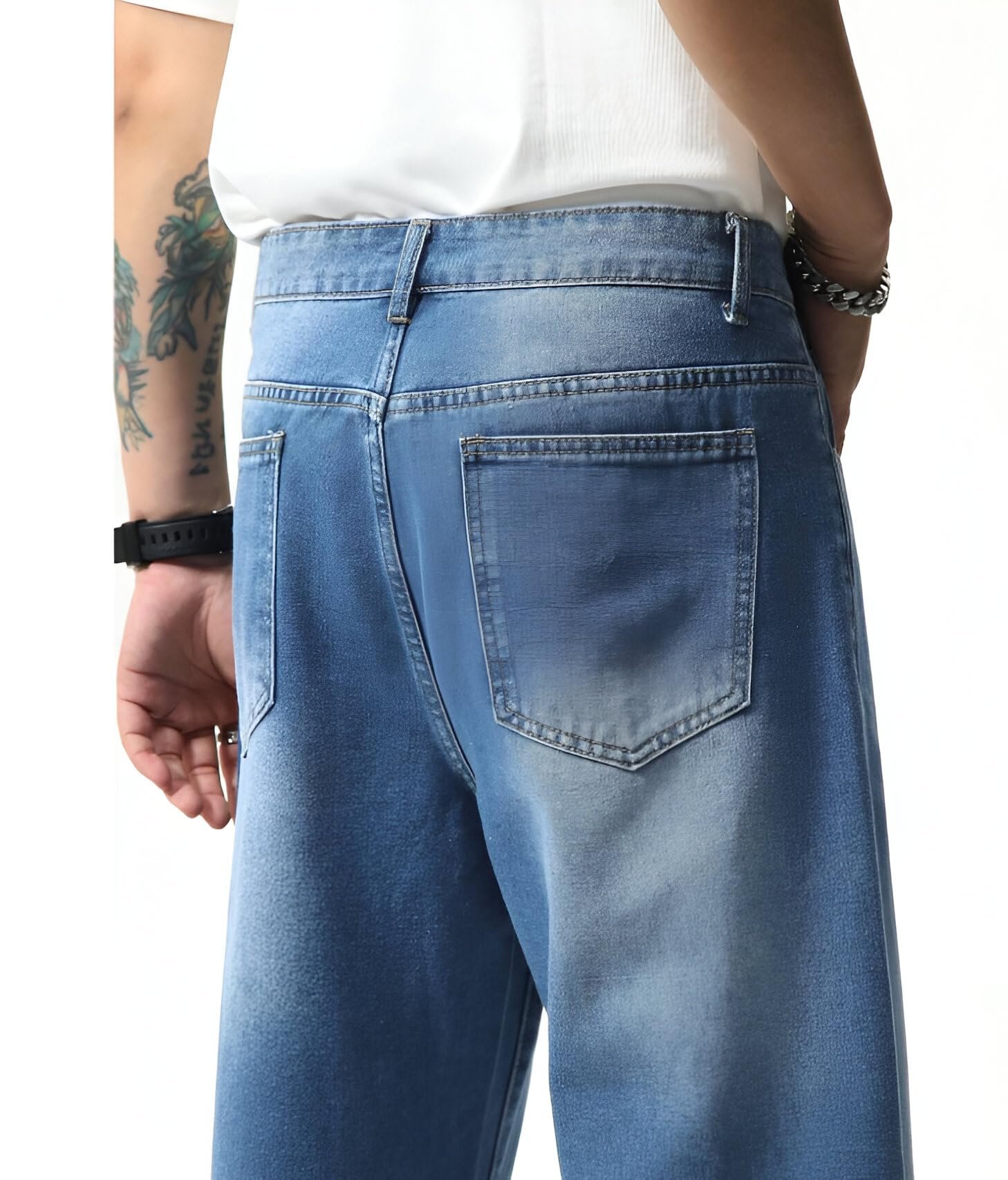 Ben Martin Light Blue Men Jeans || Baggy Fit Jean's for Man || Loose Fit High Rise Denim || Stretchable Casual Wear Jean,s || Dance Rap Rapping Style Pant for Men || Denim Cotton Jeans 32 (1) - Image 4