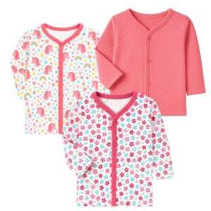 EIO Cotton Full Sleeve Regular Round Neck Front Open Pack of 3 Tees for Baby Boy's Baby Girls Clothing Set (in, Age, 6 Months, 9 Months, Regular, Pink)