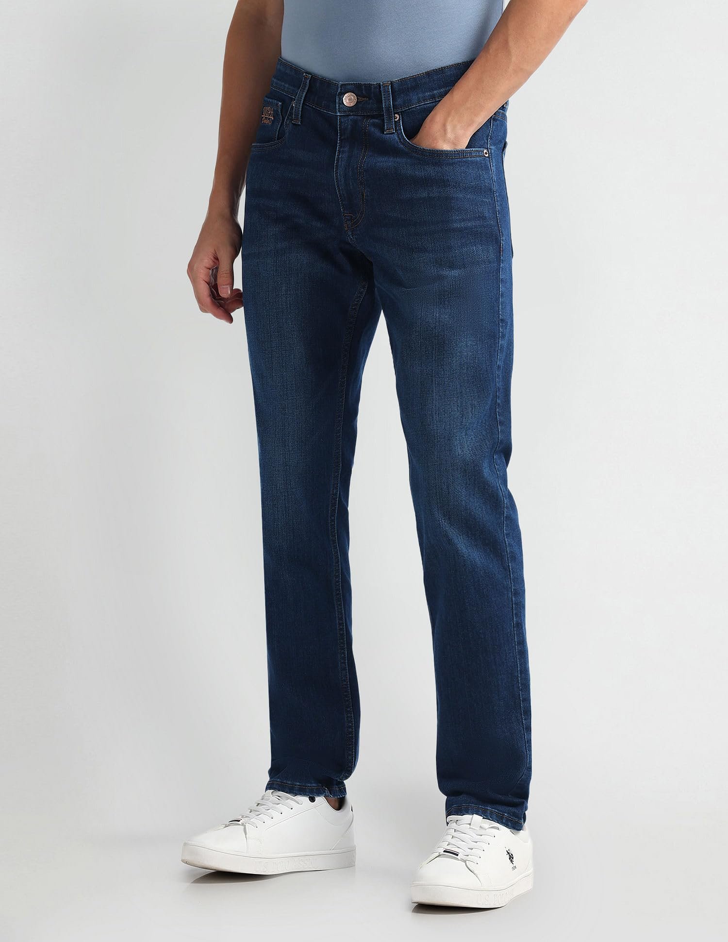 U.S. POLO ASSN. Men's Brandon Slim Tapered Fit Mid Rise Jeans (UDJENO1809_Dark Blue_38) - Image 4
