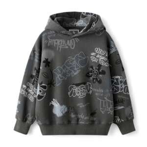 Alan Jones Clothing Boys Oversize Hoodie with Graffiti Print | Full Sleeve Sweatshirt for Kids & Teens | Age 6-16 Years (Anthracite Grey_15-16 Years)