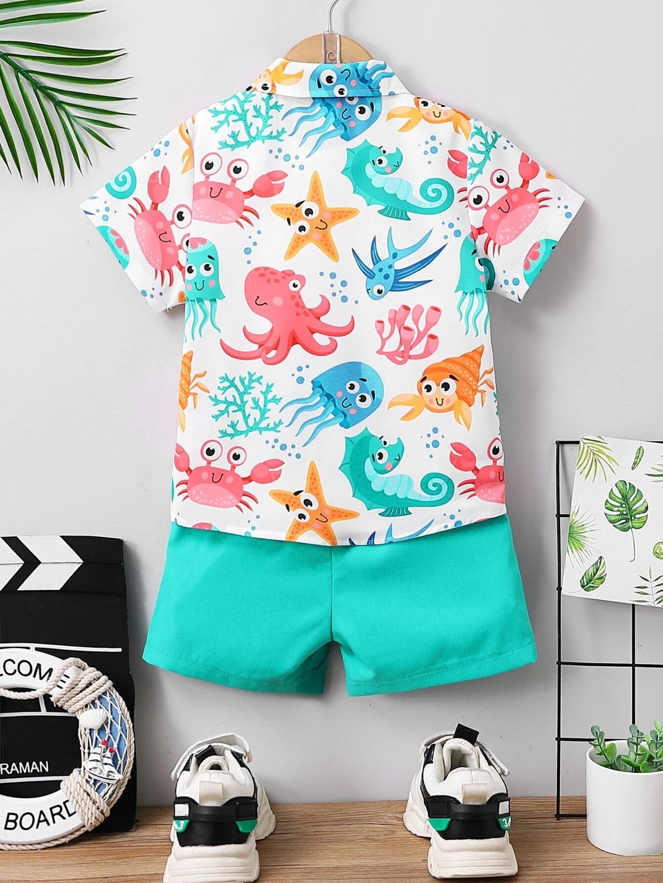 URBAN OX Baby Boy Polycotton Printed Shirt and Solid Short Boys Clothing Set | Summer Wear, Beach Wear, Tracksuits, Shirts, Kids Wear (2 Pcs Set -Shirt & Short) - Image 5