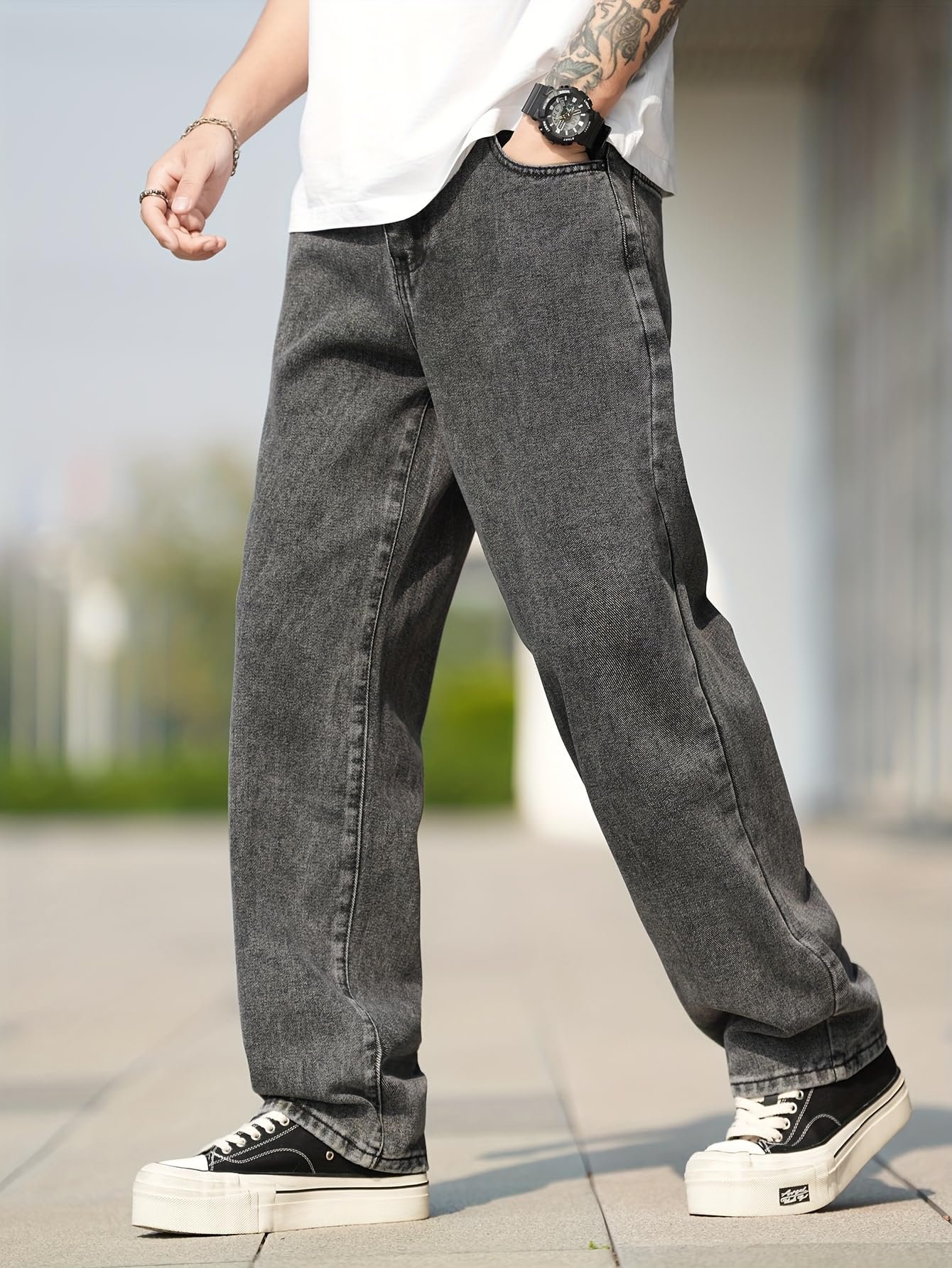 URBAN POCKETS Jeans for Men | Denim Jeans | Relaxed Fit | Baggy Style | Wide Leg | Streetwear | Casual Wear | Everyday Comfort (Black-Baggy-Jeans-U21-30) - Image 2