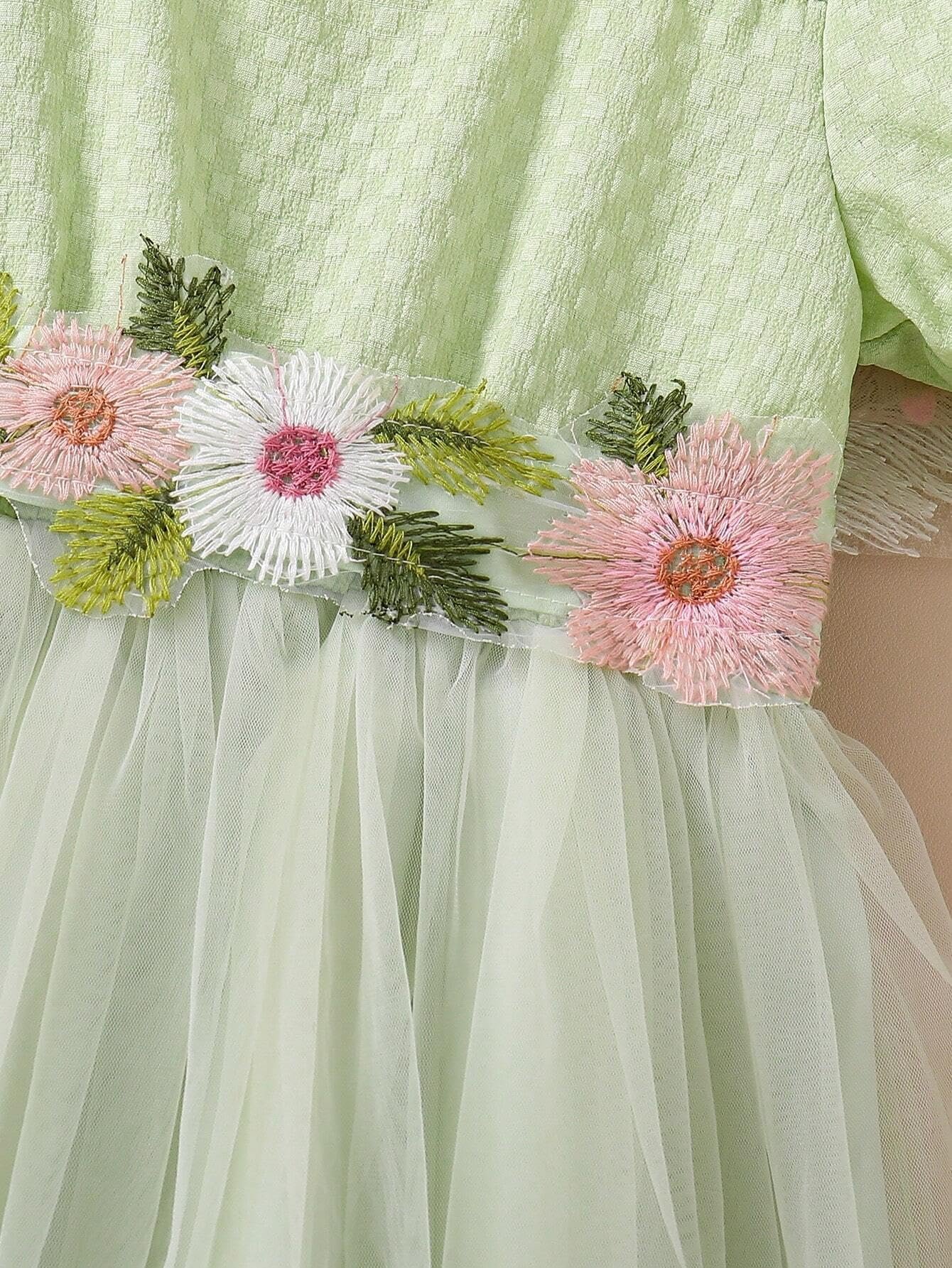 TAGAS Girls Frock Net Standard Length Dress (KD-397) Pista_3-4Y - Image 4