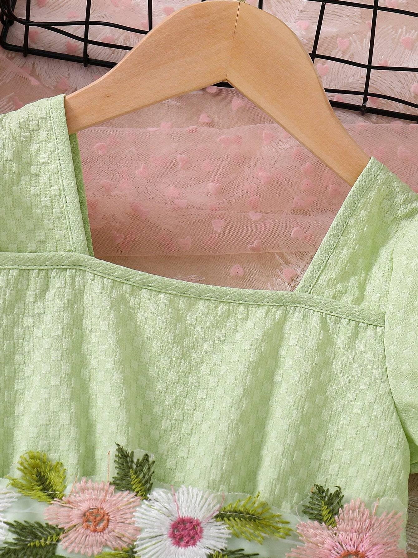 TAGAS Girls Frock Net Standard Length Dress (KD-397) Pista_3-4Y - Image 3
